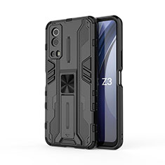 Coque Contour Silicone et Plastique Housse Etui Mat avec Aimant Magnetique Support KC1 pour Vivo iQOO Z3 5G Noir