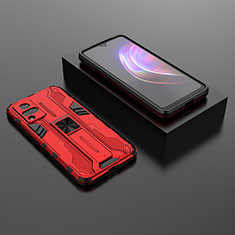 Coque Contour Silicone et Plastique Housse Etui Mat avec Aimant Magnetique Support KC1 pour Vivo V21 5G Rouge