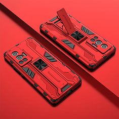 Coque Contour Silicone et Plastique Housse Etui Mat avec Aimant Magnetique Support KC1 pour Vivo X70 Pro 5G Rouge