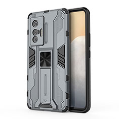 Coque Contour Silicone et Plastique Housse Etui Mat avec Aimant Magnetique Support KC1 pour Vivo X70t Gris