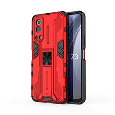 Coque Contour Silicone et Plastique Housse Etui Mat avec Aimant Magnetique Support KC1 pour Vivo Y72 5G Rouge