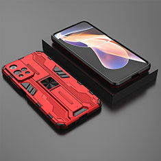 Coque Contour Silicone et Plastique Housse Etui Mat avec Aimant Magnetique Support KC1 pour Xiaomi Mi 11i 5G (2022) Rouge