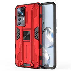 Coque Contour Silicone et Plastique Housse Etui Mat avec Aimant Magnetique Support KC1 pour Xiaomi Mi 12T Pro 5G Rouge