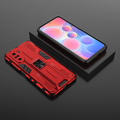 Coque Contour Silicone et Plastique Housse Etui Mat avec Aimant Magnetique Support KC1 pour Xiaomi Poco F3 5G Rouge