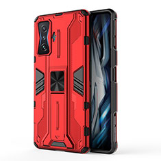 Coque Contour Silicone et Plastique Housse Etui Mat avec Aimant Magnetique Support KC1 pour Xiaomi Poco F4 GT 5G Rouge