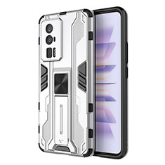 Coque Contour Silicone et Plastique Housse Etui Mat avec Aimant Magnetique Support KC1 pour Xiaomi Poco F5 Pro 5G Argent