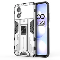 Coque Contour Silicone et Plastique Housse Etui Mat avec Aimant Magnetique Support KC1 pour Xiaomi Poco M4 5G Argent