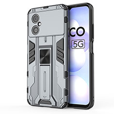 Coque Contour Silicone et Plastique Housse Etui Mat avec Aimant Magnetique Support KC1 pour Xiaomi Poco M4 5G Gris