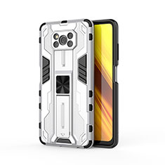 Coque Contour Silicone et Plastique Housse Etui Mat avec Aimant Magnetique Support KC1 pour Xiaomi Poco X3 Pro Argent