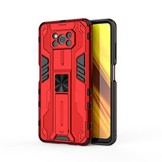 Coque Contour Silicone et Plastique Housse Etui Mat avec Aimant Magnetique Support KC1 pour Xiaomi Poco X3 Pro Rouge