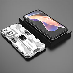 Coque Contour Silicone et Plastique Housse Etui Mat avec Aimant Magnetique Support KC1 pour Xiaomi Poco X4 NFC Argent