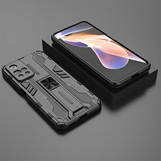 Coque Contour Silicone et Plastique Housse Etui Mat avec Aimant Magnetique Support KC1 pour Xiaomi Poco X4 NFC Noir