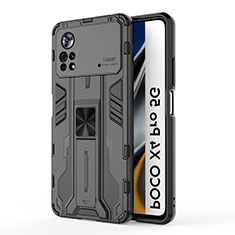 Coque Contour Silicone et Plastique Housse Etui Mat avec Aimant Magnetique Support KC1 pour Xiaomi Poco X4 Pro 5G Noir