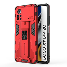 Coque Contour Silicone et Plastique Housse Etui Mat avec Aimant Magnetique Support KC1 pour Xiaomi Poco X4 Pro 5G Rouge