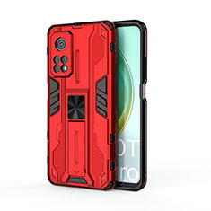 Coque Contour Silicone et Plastique Housse Etui Mat avec Aimant Magnetique Support KC1 pour Xiaomi Redmi K30S 5G Rouge