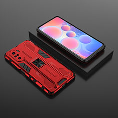 Coque Contour Silicone et Plastique Housse Etui Mat avec Aimant Magnetique Support KC1 pour Xiaomi Redmi K40 5G Rouge