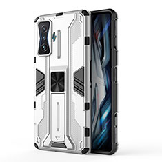 Coque Contour Silicone et Plastique Housse Etui Mat avec Aimant Magnetique Support KC1 pour Xiaomi Redmi K50 Gaming 5G Argent