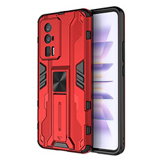 Coque Contour Silicone et Plastique Housse Etui Mat avec Aimant Magnetique Support KC1 pour Xiaomi Redmi K60 5G Rouge