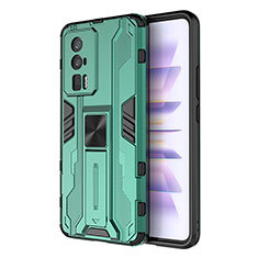 Coque Contour Silicone et Plastique Housse Etui Mat avec Aimant Magnetique Support KC1 pour Xiaomi Redmi K60 Pro 5G Vert