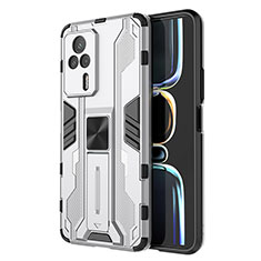 Coque Contour Silicone et Plastique Housse Etui Mat avec Aimant Magnetique Support KC1 pour Xiaomi Redmi K60E 5G Argent