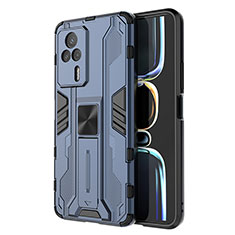 Coque Contour Silicone et Plastique Housse Etui Mat avec Aimant Magnetique Support KC1 pour Xiaomi Redmi K60E 5G Bleu