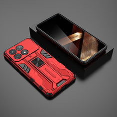 Coque Contour Silicone et Plastique Housse Etui Mat avec Aimant Magnetique Support KC1 pour Xiaomi Redmi K70 Pro 5G Rouge