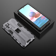 Coque Contour Silicone et Plastique Housse Etui Mat avec Aimant Magnetique Support KC1 pour Xiaomi Redmi Note 10 4G Gris