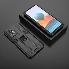 Coque Contour Silicone et Plastique Housse Etui Mat avec Aimant Magnetique Support KC1 pour Xiaomi Redmi Note 10 Pro 4G Noir