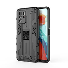 Coque Contour Silicone et Plastique Housse Etui Mat avec Aimant Magnetique Support KC1 pour Xiaomi Redmi Note 10 Pro 5G Noir