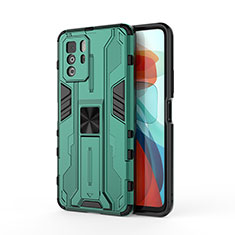 Coque Contour Silicone et Plastique Housse Etui Mat avec Aimant Magnetique Support KC1 pour Xiaomi Redmi Note 10 Pro 5G Vert