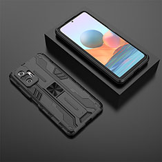 Coque Contour Silicone et Plastique Housse Etui Mat avec Aimant Magnetique Support KC1 pour Xiaomi Redmi Note 10 Pro Max Noir