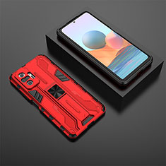 Coque Contour Silicone et Plastique Housse Etui Mat avec Aimant Magnetique Support KC1 pour Xiaomi Redmi Note 10 Pro Max Rouge