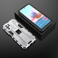 Coque Contour Silicone et Plastique Housse Etui Mat avec Aimant Magnetique Support KC1 pour Xiaomi Redmi Note 10S 4G Argent