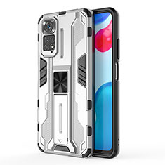 Coque Contour Silicone et Plastique Housse Etui Mat avec Aimant Magnetique Support KC1 pour Xiaomi Redmi Note 11 4G (2022) Argent