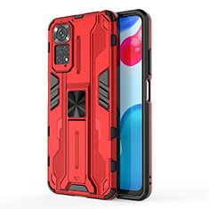 Coque Contour Silicone et Plastique Housse Etui Mat avec Aimant Magnetique Support KC1 pour Xiaomi Redmi Note 11 4G (2022) Rouge