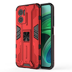 Coque Contour Silicone et Plastique Housse Etui Mat avec Aimant Magnetique Support KC1 pour Xiaomi Redmi Note 11E 5G Rouge