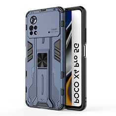 Coque Contour Silicone et Plastique Housse Etui Mat avec Aimant Magnetique Support KC1 pour Xiaomi Redmi Note 11E Pro 5G Bleu