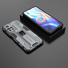 Coque Contour Silicone et Plastique Housse Etui Mat avec Aimant Magnetique Support KC1 pour Xiaomi Redmi Note 11S 5G Gris