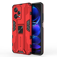 Coque Contour Silicone et Plastique Housse Etui Mat avec Aimant Magnetique Support KC1 pour Xiaomi Redmi Note 12 Pro 5G Rouge