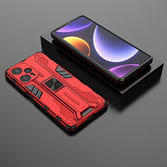 Coque Contour Silicone et Plastique Housse Etui Mat avec Aimant Magnetique Support KC1 pour Xiaomi Redmi Note 12 Turbo 5G Rouge