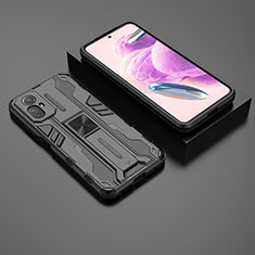 Coque Contour Silicone et Plastique Housse Etui Mat avec Aimant Magnetique Support KC1 pour Xiaomi Redmi Note 12S Noir