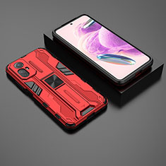 Coque Contour Silicone et Plastique Housse Etui Mat avec Aimant Magnetique Support KC1 pour Xiaomi Redmi Note 12S Rouge