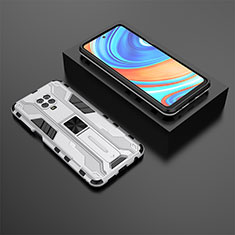 Coque Contour Silicone et Plastique Housse Etui Mat avec Aimant Magnetique Support KC1 pour Xiaomi Redmi Note 9 Pro Argent