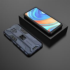 Coque Contour Silicone et Plastique Housse Etui Mat avec Aimant Magnetique Support KC1 pour Xiaomi Redmi Note 9 Pro Bleu