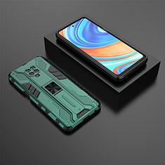 Coque Contour Silicone et Plastique Housse Etui Mat avec Aimant Magnetique Support KC1 pour Xiaomi Redmi Note 9 Pro Max Vert