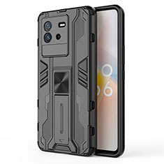 Coque Contour Silicone et Plastique Housse Etui Mat avec Aimant Magnetique Support KC2 pour Vivo iQOO Neo6 SE 5G Noir