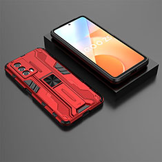 Coque Contour Silicone et Plastique Housse Etui Mat avec Aimant Magnetique Support KC2 pour Vivo iQOO Z5 5G Rouge