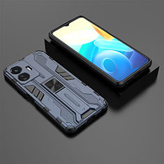 Coque Contour Silicone et Plastique Housse Etui Mat avec Aimant Magnetique Support KC2 pour Vivo iQOO Z6 Lite 5G Bleu