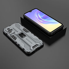 Coque Contour Silicone et Plastique Housse Etui Mat avec Aimant Magnetique Support KC2 pour Vivo V21e 4G Gris