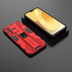 Coque Contour Silicone et Plastique Housse Etui Mat avec Aimant Magnetique Support KC2 pour Vivo V23 5G Rouge